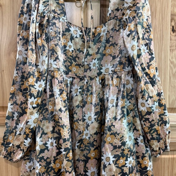 Stunning Mittoshop Floral Babydoll Square Neck Long Sleeve Shimmer Fall Dress - Picture 6 of 12